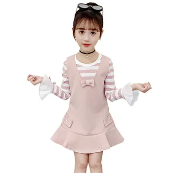 

2020 Girls Clothes Striped T Shirt & A-Line Dress 2 Pcs Suit For Girls Flare Sleeve Kids Clothes Cute Summer Clothes For Girls