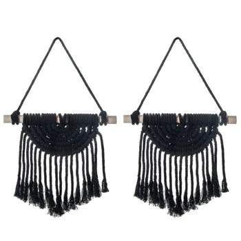 

2 Pcs Black Woven Macrame Mandala Tapestry Aesthetic Bohemia Home Decor Hanging Wall Tapestry Room Wall Decor Bedroom