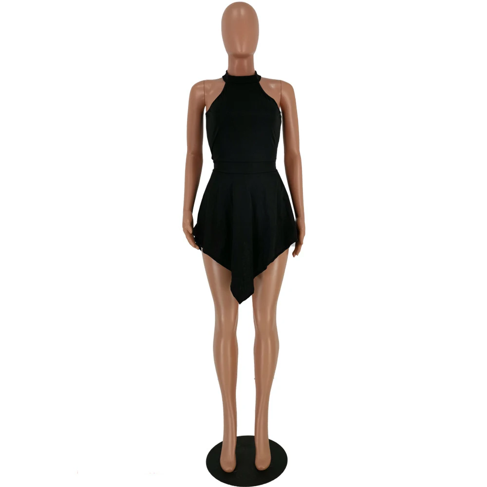 Сексуальный выдалбливают обратно Bodycon Женский костюмчик без рукавов открытая молния сзади Летний комбинезон Элегантный Высокая талия Необычные комбинезоны