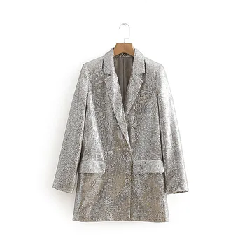 

Women's jacket 2019 autumn new temperament casual fashion loose solid color stitching double-breasted small suit women's shirt