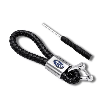

3D Leather Hand Woven Keychain Metal key rings Chains Car Key For Subaru forester 2009 2014 2019 impreza outback legacy xv 2018
