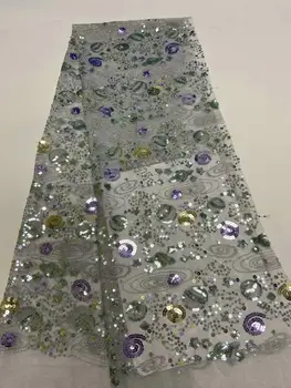 

Green Color Nigerian Lace High Target Fabrics Newest Embroidery Luxury French Tulle Lace With Many Sequin/Bead For Wedding Dress