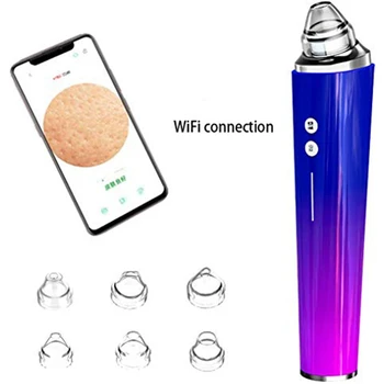 

Blackhead Acne Pore Cleaner, Rechargeable and Mobile Wi-Fi Visible Blackhead Instrument with 6 Vacuum Heads, Electric Facial Acn