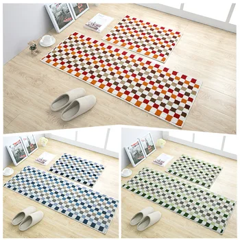 

Modern Kitchen Mat Entrance Doormat Colorful Plaid Home Bedroom Hallway Floor Decor Living Room Carpet Bathroom Anti-Slip Rug