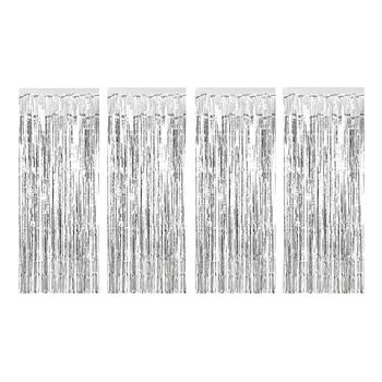 

PET Curtain Metal Shiny Curtain Flash Curtain Birthday Wedding Party Christmas Wall Decorations 4 Strips