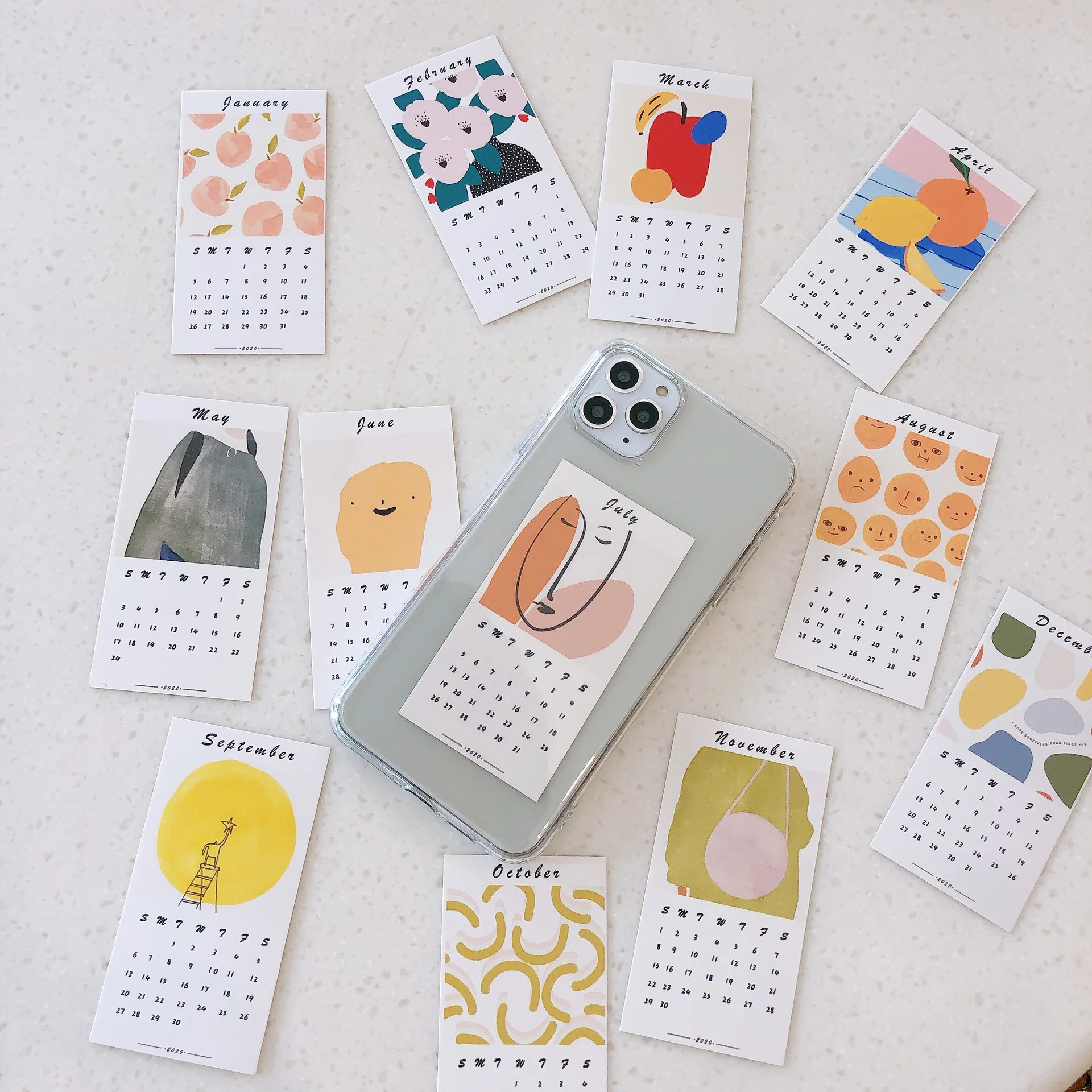 Art Retro 2020 Calendar Card Transparent Phone Case For iPhone 11 Pro Max Xs Xr X 6 6S 7 8 Plus Clear Soft TPU Back Cover |