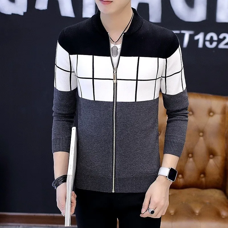 Мужское корейское тонкое пальто осень 2020 Новый Повседневный Кардиган вязаный