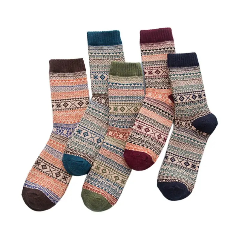 5 пар, мужские винтажные вязаные носки из искусственной шерсти, теплые носки с цветными полосками