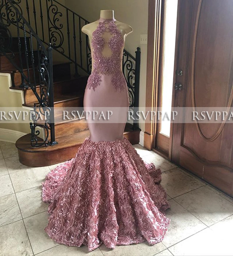pink mermaid style prom dress