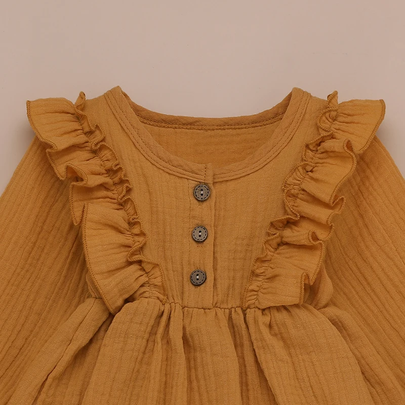Sodawn/весенне-летнее платье с длинными рукавами для маленьких девочек; Модное детское платье для малышей; повседневная детская одежда; розовое, желтое платье для девочек