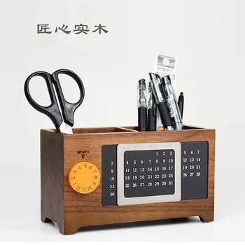 

Solid Wood Wooden Pen Holder Custom Multi-Function Office Desk Top Wooden Storage Box Creative Gift Calendar Pen Holder