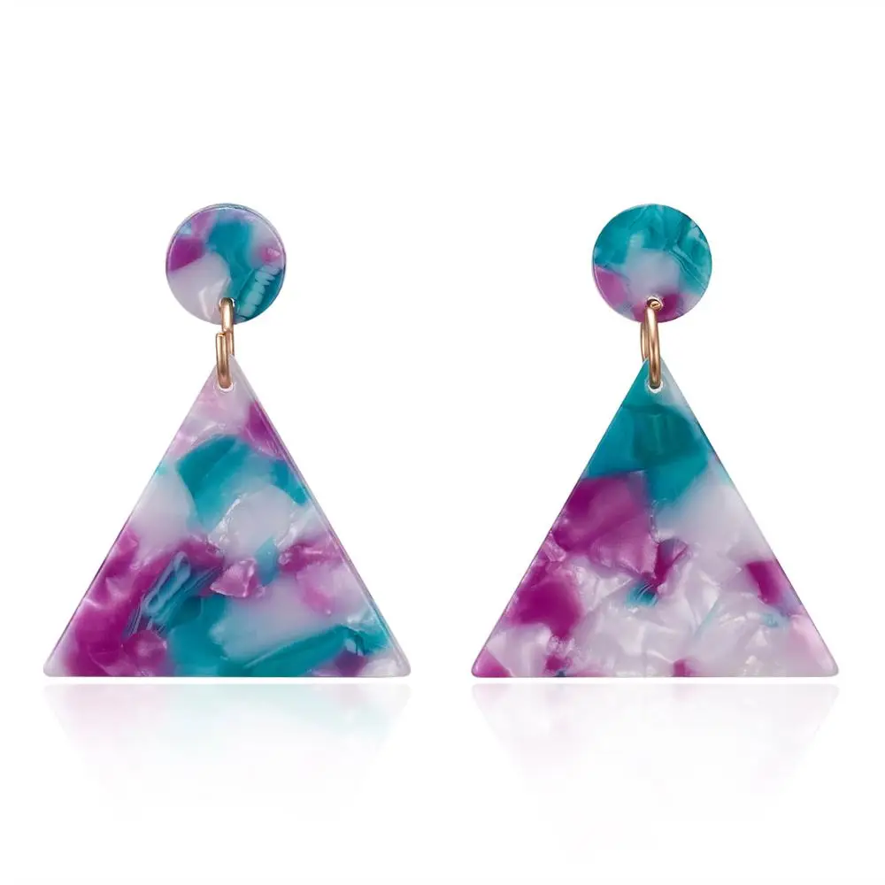 green purple Belleper, трендовые, корейский стиль, акриловая смола, висячие серьги для женщин, разноцветные геометрические треугольные висячие серьги, ювелирные изделия, подарки - Окраска металла: green purple