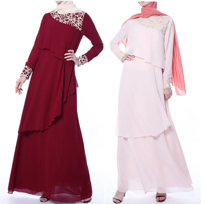 

Muslim Dress Lace Abaya Chiffon Chiffion Cardigan Kimono Vestidos Long Robe Gowns Jubah Middle East Ramadan Eid Arab Islamic