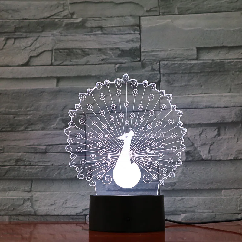 VCity красивый Павлин 3D ночник Иллюзия голограммы лампа для детей подарки на день рождения дома спальни украшения из акрила пластины USB