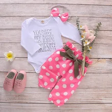 Одежда для малышей; осенняя одежда для новорожденных; комбинезон с надписью для маленьких девочек; штаны в горошек; комплект одежды для отдыха; Traje De Baby