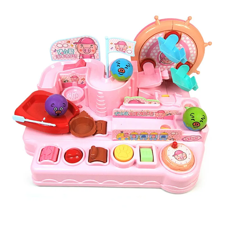 Track Big Adventure Small Pig Ball Storm A Barrier Track Car Montessori Circuit Voiture Educational Table Games Toys For kids - Цвет: Белый