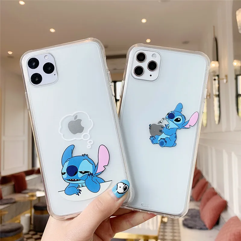 

2 in 1 Cute Stitch Phone Case For iPhone 11 Pro Max XR X Xs Max Hard PC Matte Anti-fingerprint Covers For iPhone 6 6s 7 8 Plus