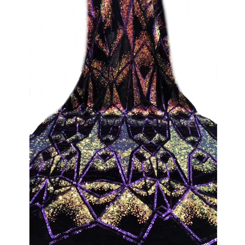 

Luxury French embroidery sequins velvet lace Africa Nigerian fabric best quality sewing material for woman wedding dress 5 yards