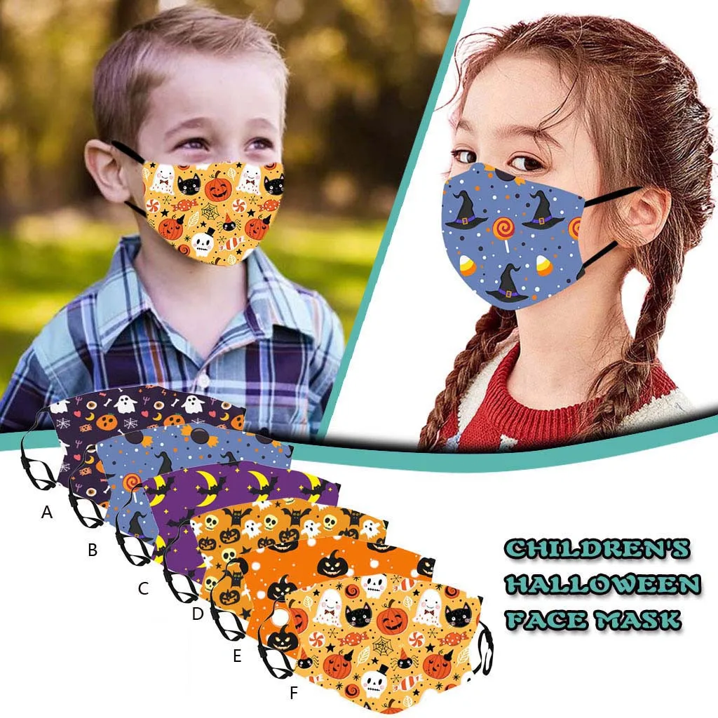 Halloween Print Face Mask For Child Kids Outdoor PM2.5 Dustproof Protection Mouth Adjustable Earloop Children Mouth-muffle | Спорт и