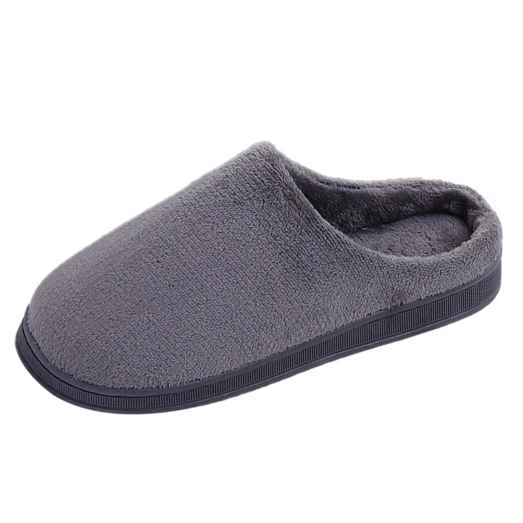 Gray (Men) Женская и мужская обувь; тапочки; зимние женские и мужские однотонные домашние тапочки из флока; домашняя обувь; pantuflas - Цвет: Gray (Men)