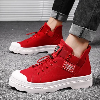 

Autumn Winter High Top Men Casual Vulcanize Boots Boy Rubber Sole Canvas/ PU Sneakers Lace-Up Comfortable black fur plush Shoes