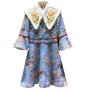 Svoryxiu Подиум высокого класса осенние вечерние винтажные платья женские элегантные жемчужные кружева вышивка съемный воротник короткое платье с принтом - Цвет: Многоцветный