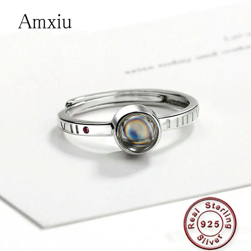 

Amxiu 100 languages I love you Projection Ring 925 Sterling Silver Ring Adjustable Ring Roman Numerals Open Ring For Women Gift