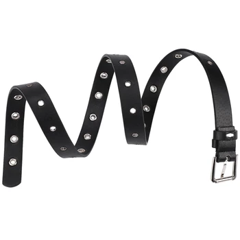 

Fashion Gothic Pu Waist Belt Patchwork Row Hole Belt Women Buckle Belts Punk Waistband Black