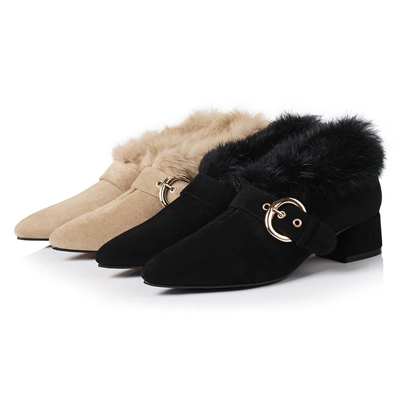 Winter Plush Ankle Boots Women Autumn Fashion Casual Thick Heel Furry Shoes Non Slip Warm Off White Leather Velvet Shoe Winter Plush Ankle Boots Women Autumn Fashion Casual Thick Heel Furry Shoes Non Slip Warm Off White Leather Velvet Shoe
