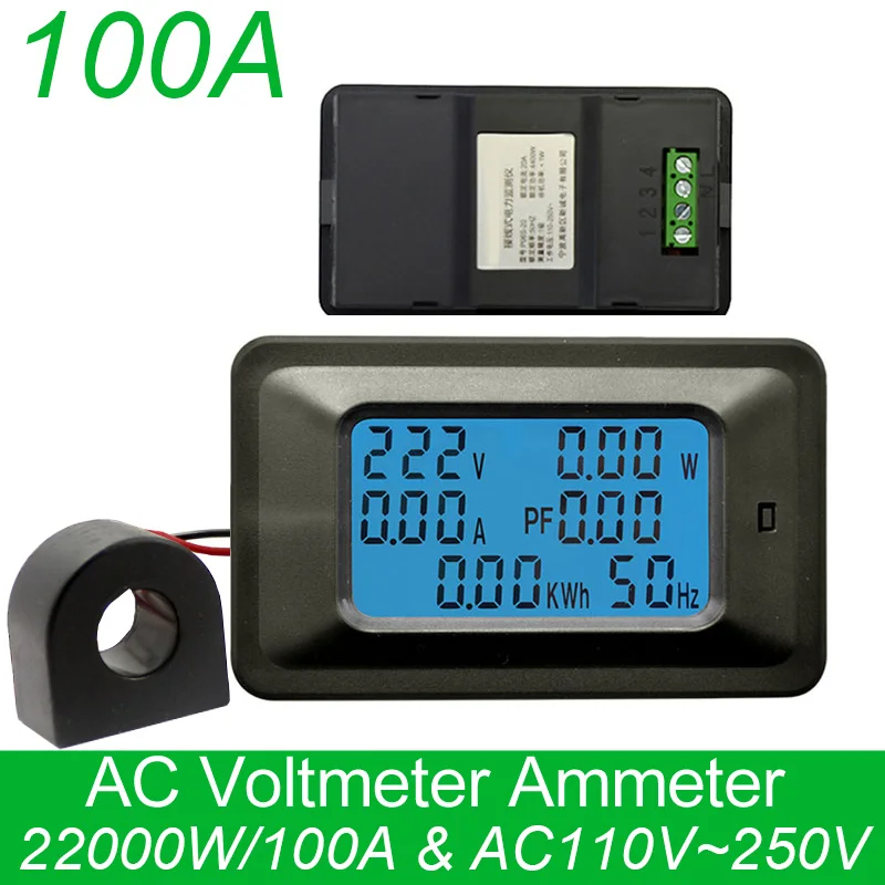Digitaler Wechselstromzähler AC 0-100A Voltmeter Amperemeter Wattmeter 