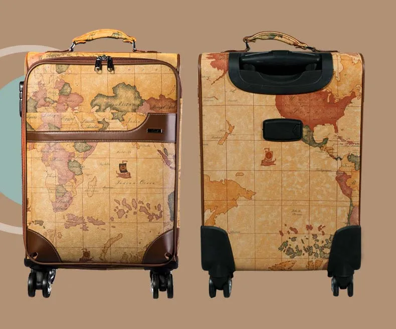 Новейшая карта мира, Полиуретановая сумка на колёсиках для мужчин и женщин, чемодан на колесиках, 20/24 дюймов, сумка для путешествий с паролем