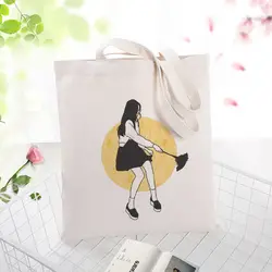 Желтая серия холщовая вместительная сумка для покупок сумка на заказ Печать текстовый логотип DIY ежедневное использование эко