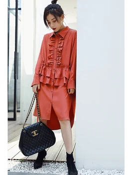 

sharezz 2020 spring new Loose ruffles Shirt dress Autumn befree long elegant korean vintage harajuku vestidos de festa