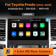 Awesafe px9 para toyota land cruiser prado 120 2004-2009 rádio do carro reprodutor de vídeo multimídia navegação gps dvd android 10 nenhum ruído 2
