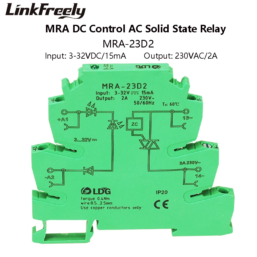 Mini de 6.2 mm de Entrada: 24 12 v v v v dc ac Relé de Estado Sólido Ssr Auto Interface Trilho Din Interruptor do Relé Módulo 2a Mra23d2 Novo