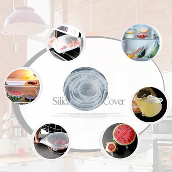 

6pcs/Set Clear Stretch Reusable Silicone Bowl Food Storage Wraps Cover Seal Lids Kitchen Storage And Organization