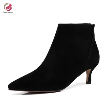 

Original Intention Stylish Concise Ankle Boots Shoes Woman Pointed Toe Thin High Heels Black Nude Large Size Casual Shoes Woman