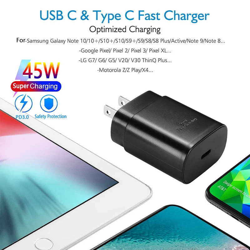 phone charger 45W Super Fast Charging Adapter PD QC3.0 Charger USB C To Type C Cable For Samsung For Galaxy Note 10 20 S20 Fast charge 18w