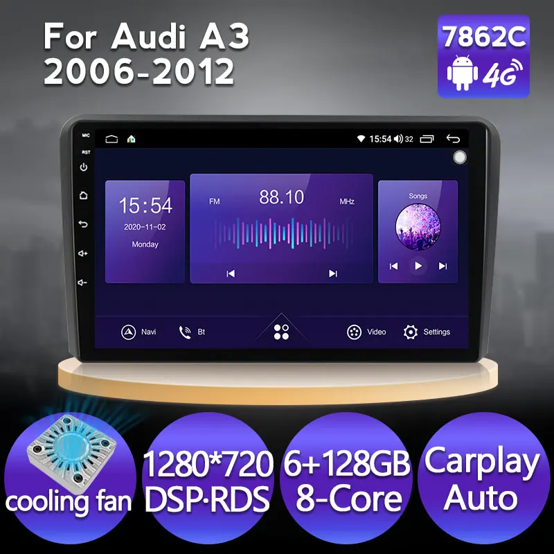 Автомагнитола для Audi A3 8P 1280-720 мультимедийный видеоплеер на Android 11 IPS 2006*2012 DSP RDS dvd GPS