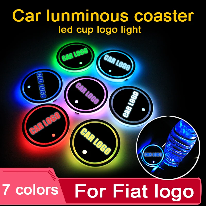 2PCS Led Car Cup Holder Coaster For Fiat logo Light 500 grande punto ducato bravo freemont stilo tipo panda 500x Accessories | Автомобили