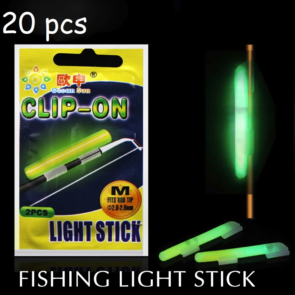 20 Pcs Clip On Stick Fishing Fluorescent Lightstick Light Night Float