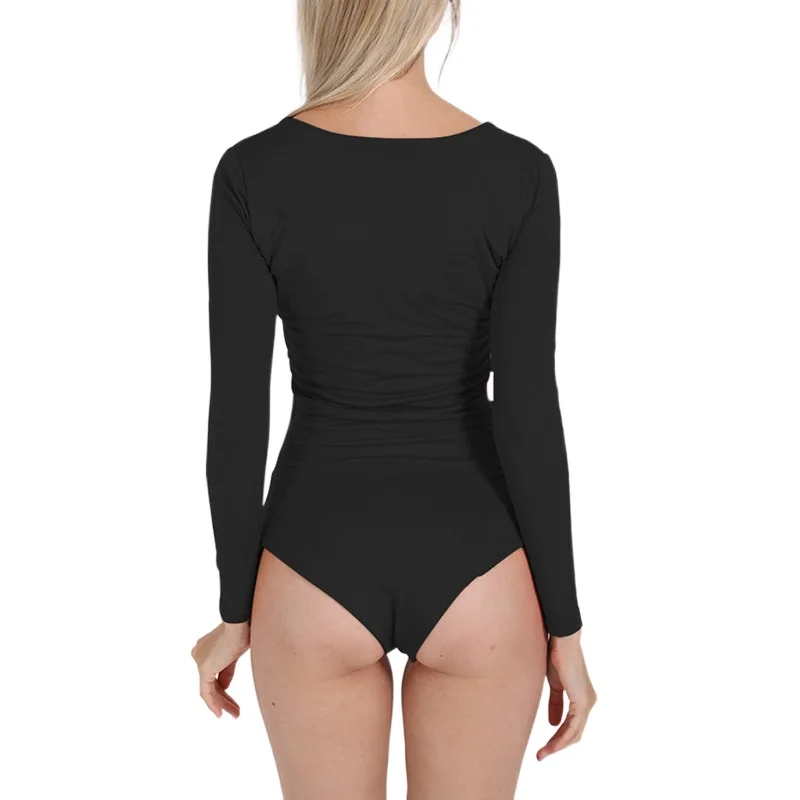 sexy bodysuit YSDNCHI Sexy Black Bodysuits Skinny Long Sleeve Playsuit Women Fashion Body Mujer Jumpsuits Romper Streetwear White Body Top pink bodysuit