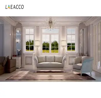

Laeacco Living Room Window Sofa Blanket Outdoor Spring Scenic Photography Backgrounds Photo Backdrops Photocall Photo Studio