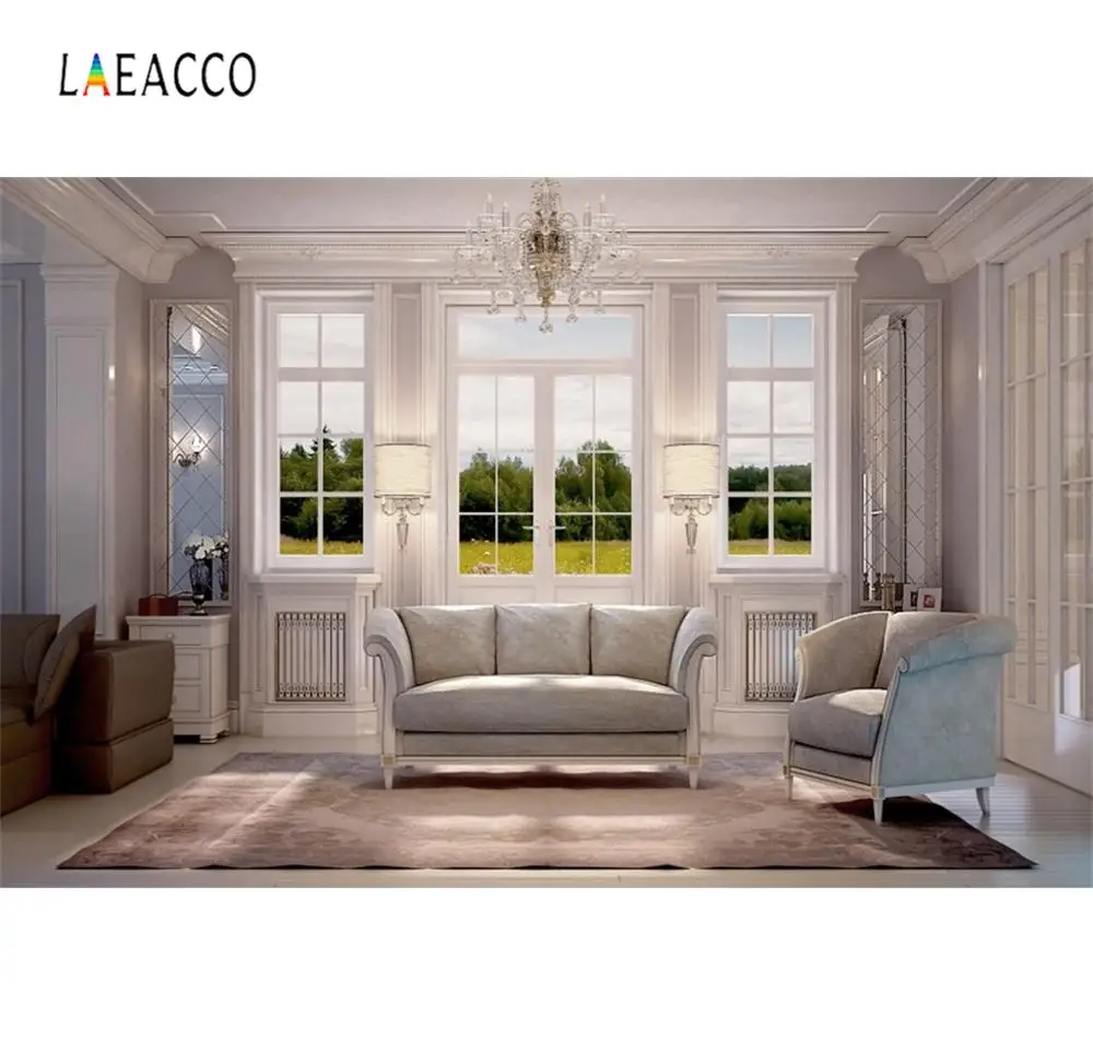 Laeacco фон для фотосъемки в гостиной окно диван одеяло улицы весна сценический