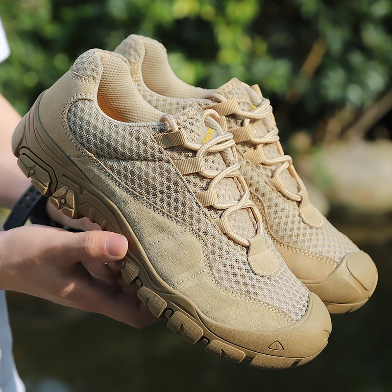 Hiking Shoes Combat Boots Outdoor Men Hiking Shoes Mesh Breathable Tactical Combat Army Boots Desert Training Sneakers Anti-Slip Trekking Shoes