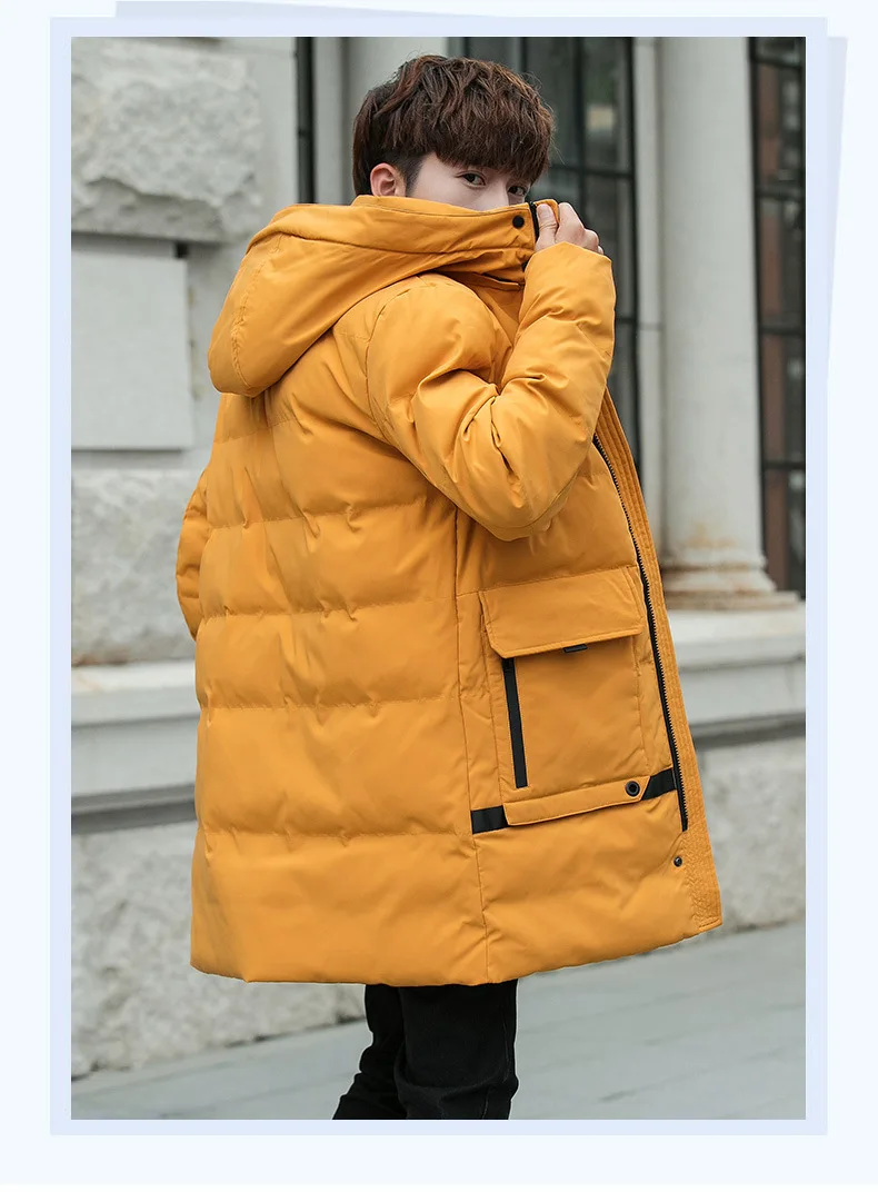 Основное толкающее зимнее мужское хлопковое пальто с капюшоном толстое хлопковое пальто средней длины корейский стиль тренд студентов Повседневная мода
