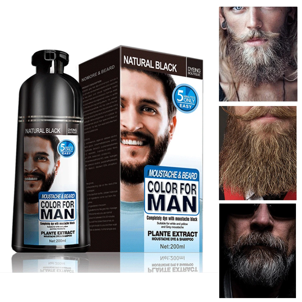 Natural Long Lasting 200ml Permanent Beard Dye Shampoo For Men Dying