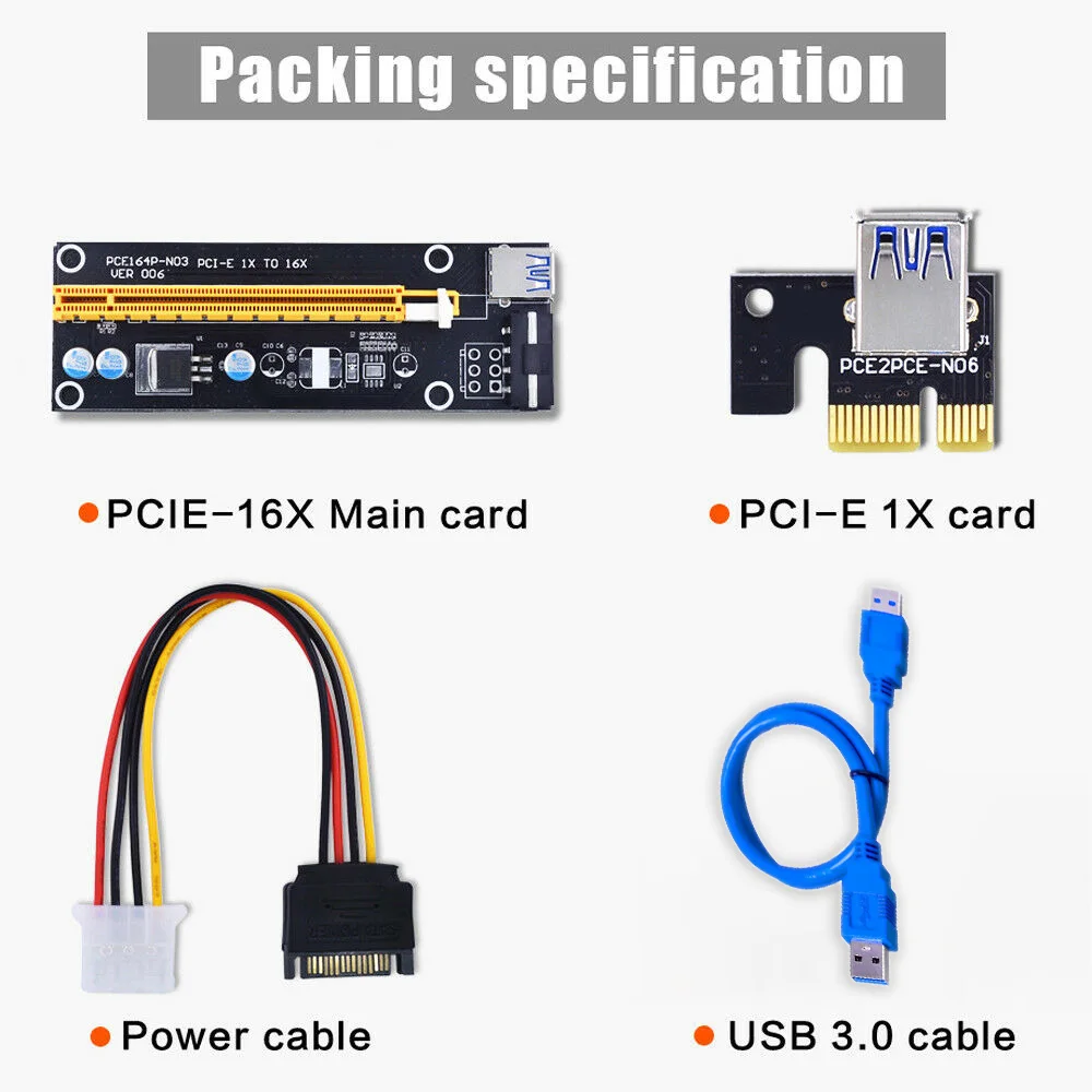 006 PCI-E Riser Card USB 3.0 Riser Express 1X 4x 8x 16x Extender Adapter SATA 15pin to 4pin Power Cable for BTC Mining Miner-3