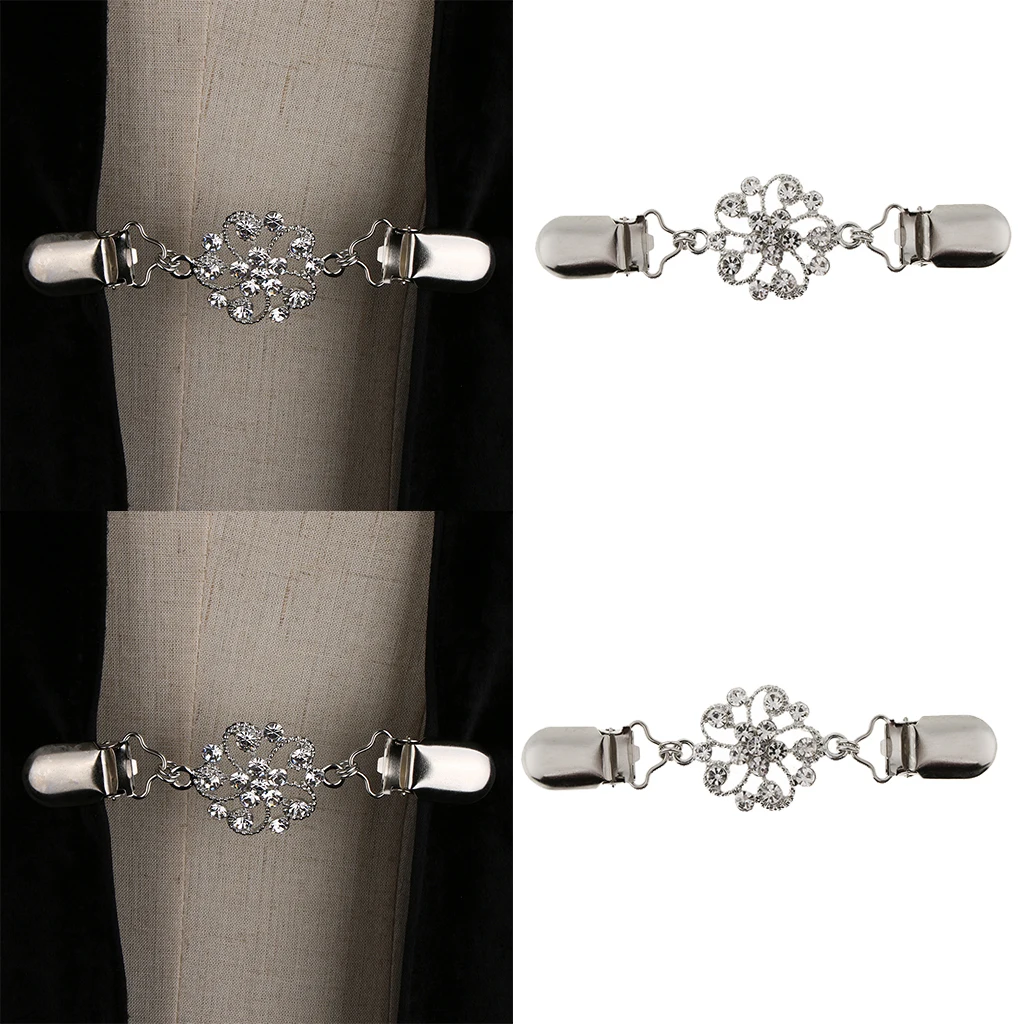 Pack of 2 Crystal Rhinestone Vintage Cardigan Sweater Clip Cloak Blouse Shirts Collar Clasp Fastener Brooch Pin Button