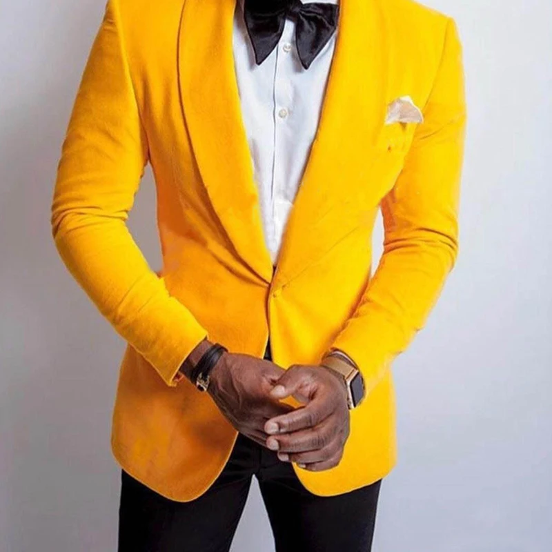 Yellow Velvet Suits for Mens Slim Fit 